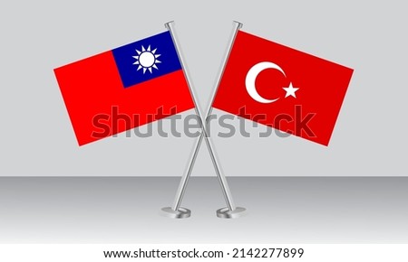 Crossed flags of Taiwan and Turkey. Official colors. Correct proportion. Banner design