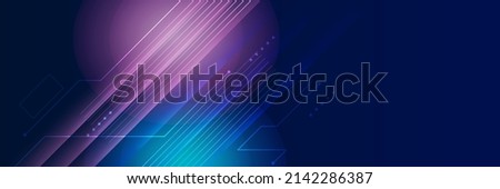 Modern wide Hi-tech digital technology concept. Illustration high computer technology on purple and dark blue gradient background. Abstract futuristic design. Sci-fi vector illustration