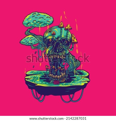 ancient skull artwork with floral 