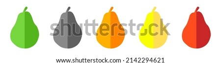 Pears bicolor vector set. Set of abstract pears in flat style. Colored fruit pear. Pear with halftone effect. Vector illustration.