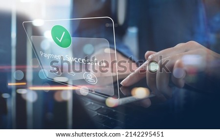 Woman using mobile phone, online payment, banking and online shopping via banking mobile app, E-transaction and financial technology concept