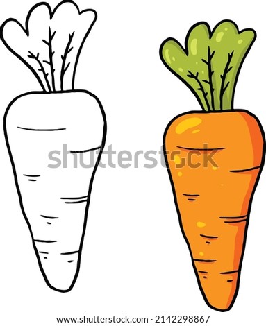 Vector illustration of a carrot with leaves. Perfect for coloring practice, drawing practice, print, wallpaper, packaging paper design, textile, etc. Royalty-Free Stock Photo #2142298867