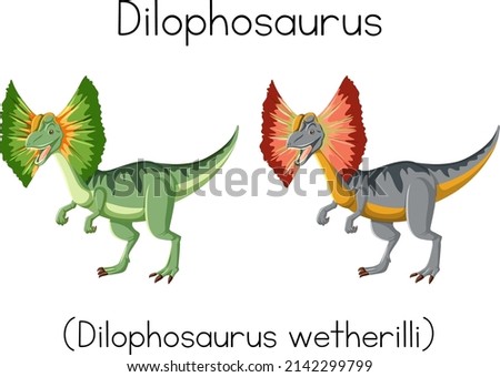 Two dilophosaurus in green and gray illustration