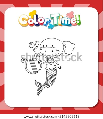 Worksheets template with color time text and Mermaid outline illustration