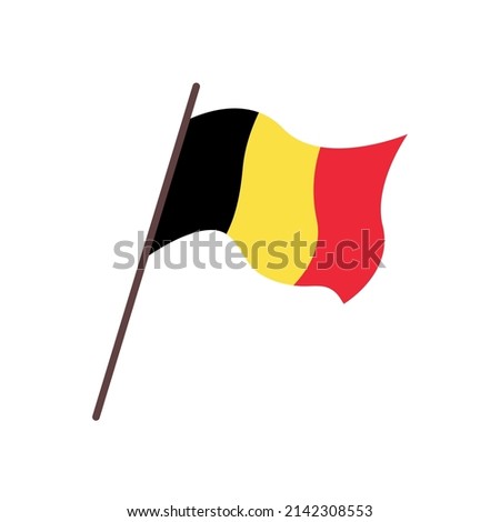 Waving flag of Belgium country.  Isolated belgian tricolor flag on white background. Vector flat illustration. Royalty-Free Stock Photo #2142308553