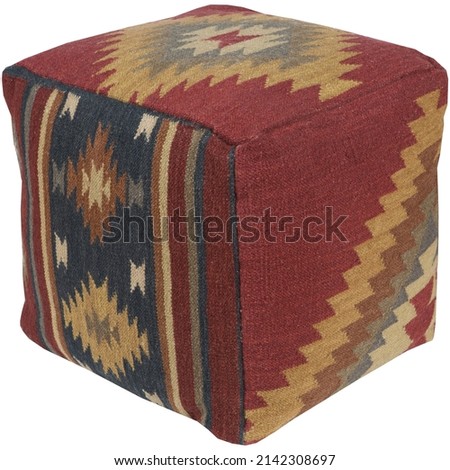 Hand Woven Kilim Pattern Pouf for Living Room. Royalty-Free Stock Photo #2142308697
