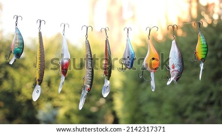 Fishing Lures. Set of wobblers of different colors and different purposes. Royalty-Free Stock Photo #2142317371