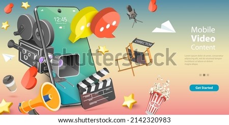 3D Vector Conceptual Illustration of Mobile Video Content, Digital Advertising and Media Marketing Royalty-Free Stock Photo #2142320983