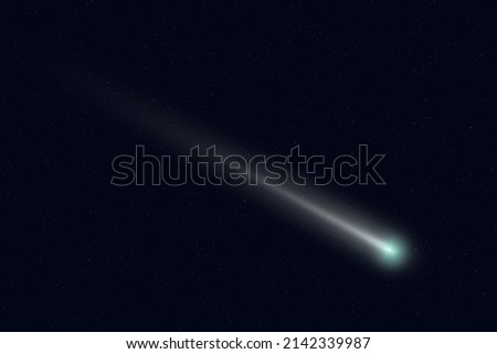 A bright comet with large dust and gas tails. Falling meteorite, asteroid, comet in the starry sky. Sci-fi background. 