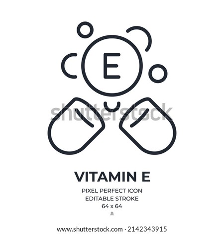 Vitamin E editable stroke outline icon isolated on white background flat vector illustration. Pixel perfect. 64 x 64. Royalty-Free Stock Photo #2142343915