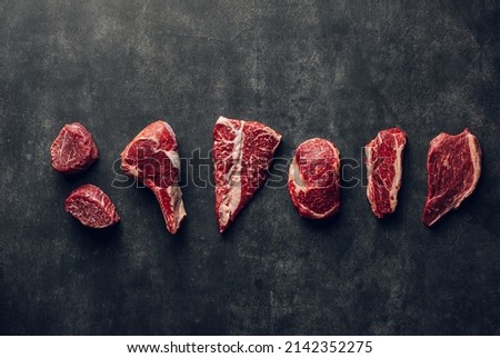 Steak collection. Butcher shop or steakhouse concept