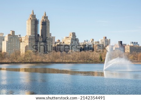 beautiful view of Jacqueline Kennedy Onassis Reservoir at Central Park in New York City.