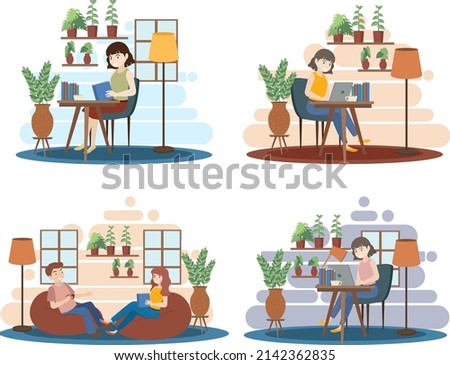 People working at coworking space simple flat design illustration