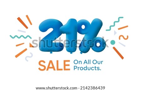Special summer sale banner 21% discount in form of 3d balloons Blue Vector design seasonal shopping promo advertisement illustration 3d numbers for tag offer label Enjoy Discounts Up to 21% off