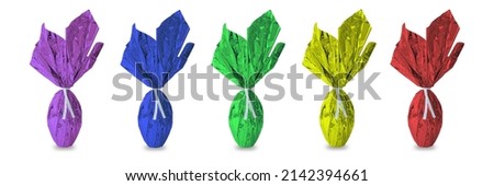 Easter egg wrapped in colorful foil paper Royalty-Free Stock Photo #2142394661