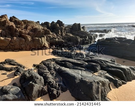 nature of beauty, beautiful beach with rocky black stones, the art of nature landscape view, ezhara beach, kannur, kerala, india, picture blured and out of focus