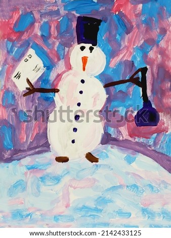 children's drawing. a child drew a snowman.