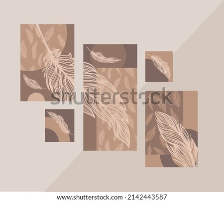 Vector abstract luxury feather interior prints set