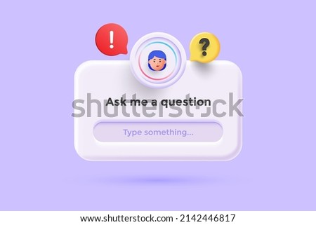 Typeform or frequently asked question concept. Online communication, getting help information, asking and answering questions. Online Support center. 3d vector illustration. Royalty-Free Stock Photo #2142446817