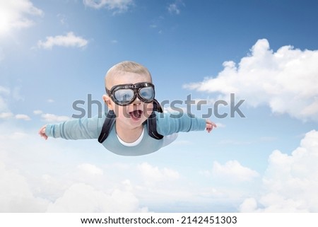 Skydiving baby flying through the sky