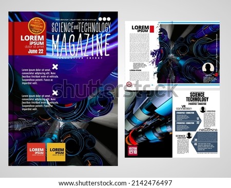 Book, magazine or brochure cover design vector template in A4 size. Abstract technology brochure design. Vector illustration. 