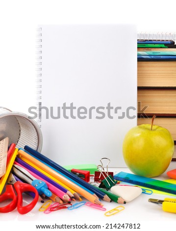 Notebook with stationary objects,  blank sheet 