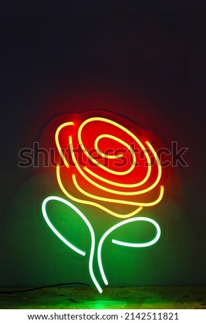 Red and green neon sign flower. Trendy style. Neon sign. Custom neon. Home decor.