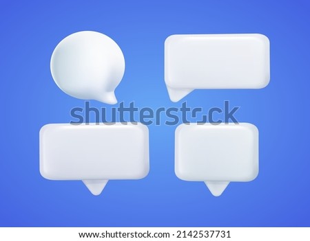 Set of four 3D speech bubble icons, isolated on blue background. 3D Chat icon set. Set of 3d speak bubble. Chatting box, message box. Web Vector Illustrations. Chat icon set. Balloon 3d style. Royalty-Free Stock Photo #2142537731