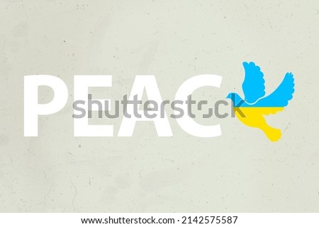 Illustration of word peace with Ukrainian yellow blue flag colors dove picture symbolizing peace time country Ukraine without war isolated grunge backdrop