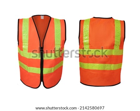 Safety vest or work safety vest is one of the Personal Protective Equipment (PPE) which aims to prevent contact or accidents. Safety vests are specially designed and equipped with reflectors  Royalty-Free Stock Photo #2142580697