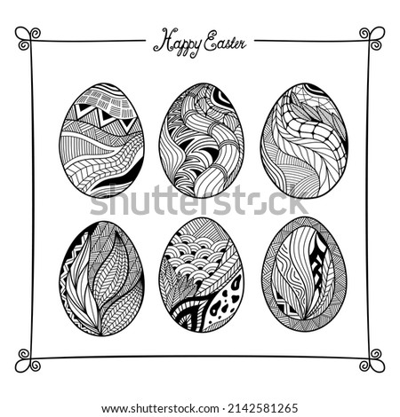 Happy Easter. Easter Eggs Doodles set