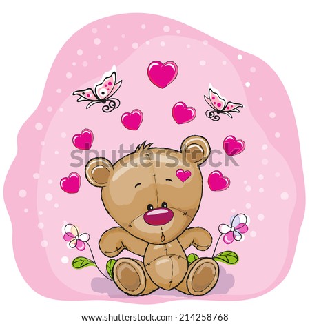 Teddy Bear with flowers and butterflies