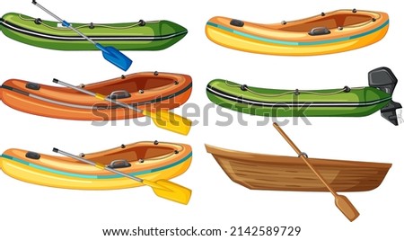 Set of different boats on white background illustration