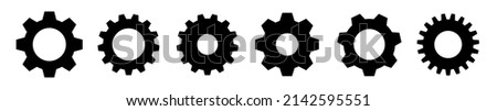 Gear setting vector icon set. Progress or construction concept. Isolated black gears mechanism and cog wheel. Cogwheel icons UI vector. Royalty-Free Stock Photo #2142595551