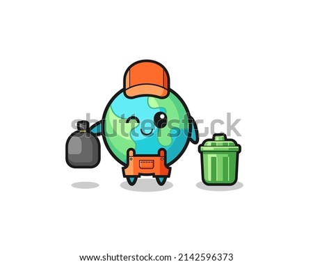 the mascot of cute earth as garbage collector , cute design