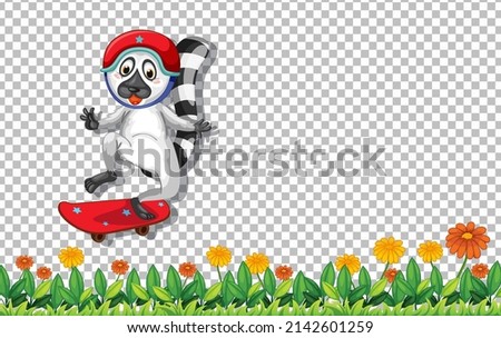 Lemur playing skateboard on transparent background illustration