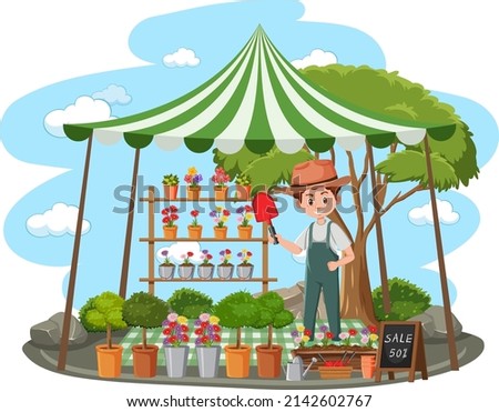 Flea market concept with plant shop illustration