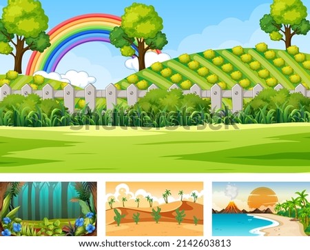 Four different nature horizontal scene illustration