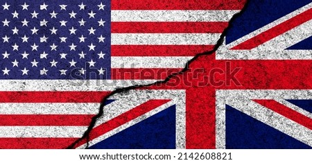 USA and United Kingdom. Flags painted on cracked concrete wall. United States, America. Partnership, relationships and conflict concept. Banner background photo