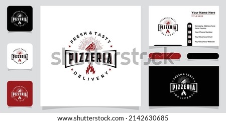 Pizza restaurant design logo. symbols for food and drink with business card design