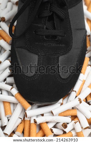 Enough! Quit Smoking! Man trying to quit smoking. Conceptual image. Closeup.