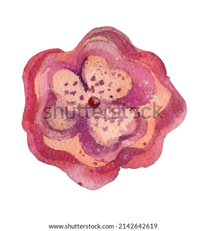 Large pink stylized flower watercolor illustration isolated on white background print for t-shirt, patterns, textiles.