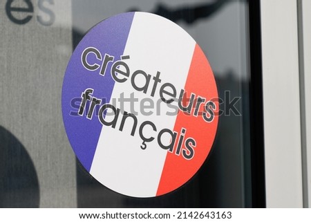 createurs francais text sign means french designers on windows stickers facade