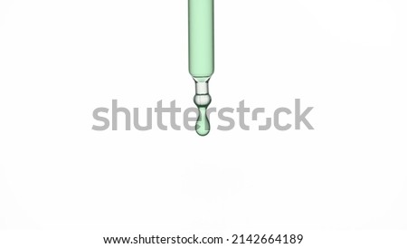 Macro shot of serum dropper with green liquid on white background | Abstract face care lotion ingredients formulating concept Royalty-Free Stock Photo #2142664189