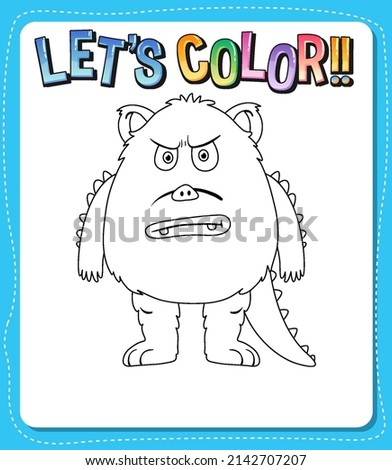 Worksheets template with let’s color!! text and Monster outline illustration