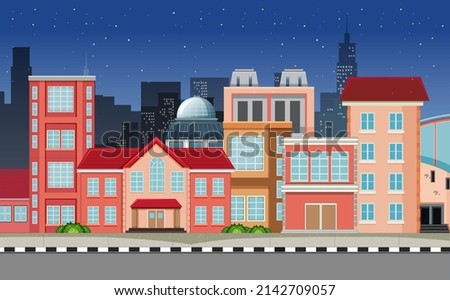 City building view at night illustration