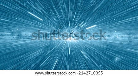 Hyperspace jump milky way galaxy in the background - Space Travelling in the Speed of Light - Abstract light with fibre-optic. "Elements of this image furnished by NASA" Royalty-Free Stock Photo #2142710355