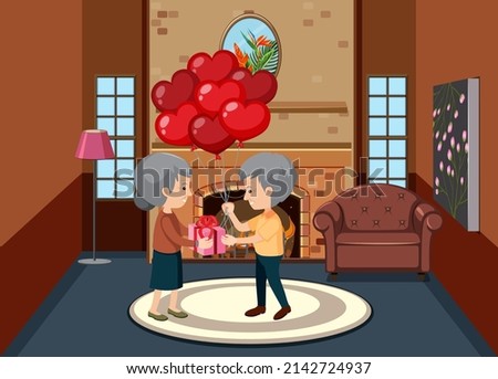 Valentines day concept with old couple illustration