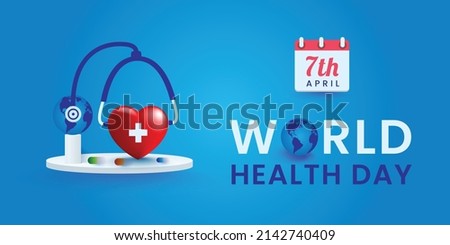 World health day red heart with stethoscope poster banner background design