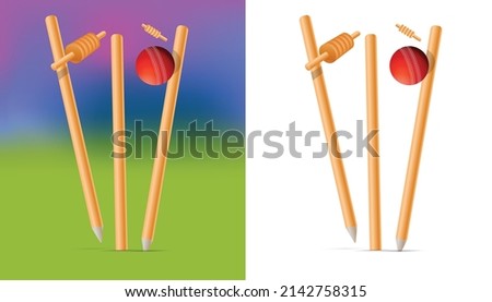 cricket ball hitting wickets out, cricket concept Royalty-Free Stock Photo #2142758315